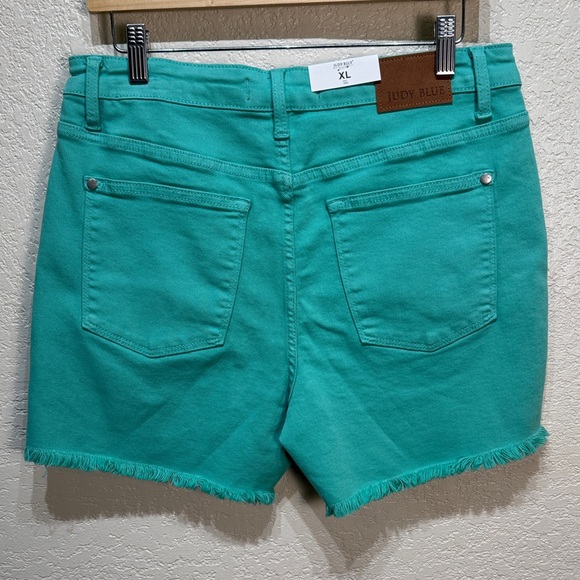Judy‎ Blue Women's XL Seafoam Green Mid Rise Frayed Hem Jean Shorts NWT - Picture 5 of 8